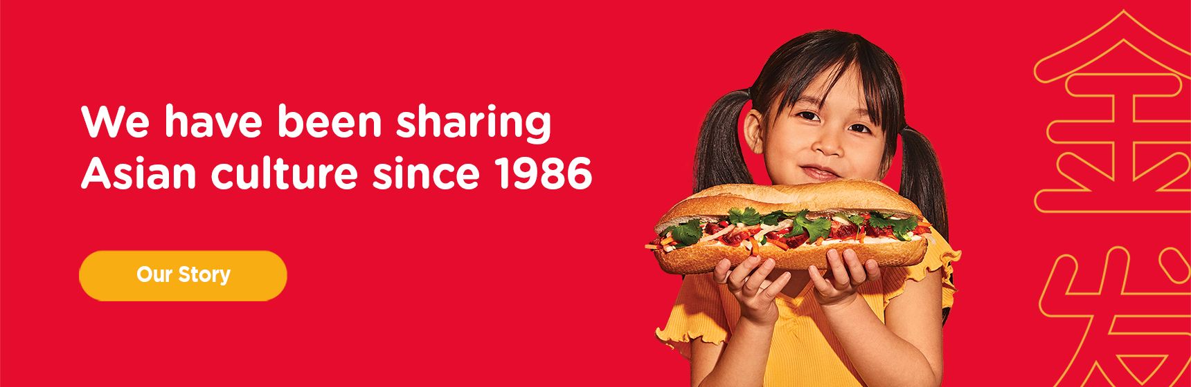 Little Asian girl with banh mi sandwich